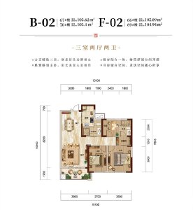 B-02户型建面约105㎡3室2厅