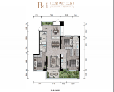 奇数层建面约117.76㎡B1户型