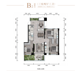 偶数层建面约117.76㎡B1户型