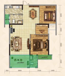 E户型建面约101㎡3室3厅