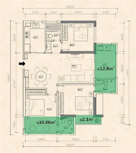 A户型建面约101㎡3室2厅