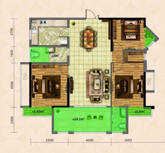 E户型建面约112㎡3室2厅