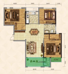 D户型建面约119㎡3室2厅