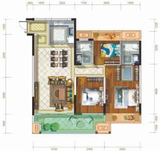 A户型建面约120㎡3室2厅