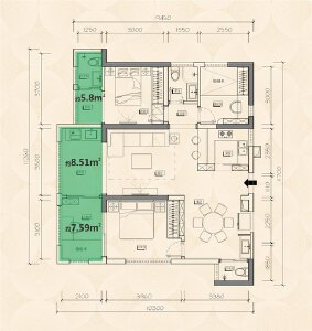 D户型建面约103㎡4室2厅