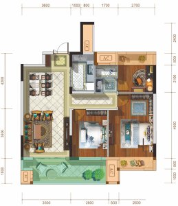 B户型建面约99㎡3室2厅