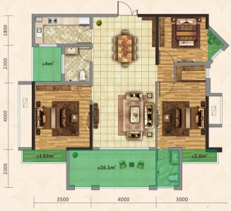 E户型建面约115㎡3室2厅