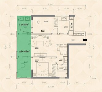 C户型建面约70㎡3室2厅