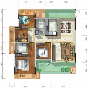 D户型建面约130㎡4室2厅