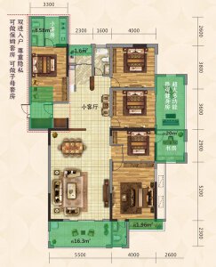 A户型建面约192㎡6室3厅