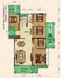 A户型建面约191㎡6室3厅