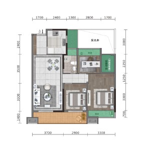 绣玺建面约101.35㎡三室两厅一卫户型