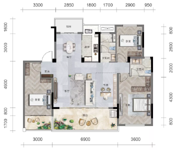 卓尔·十堰客厅建面约131㎡洋房户型