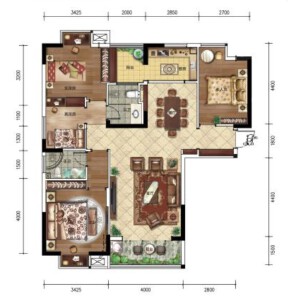 东方一品建面约125㎡四室两厅户型