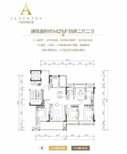 A户型四房两厅两卫建面约142㎡