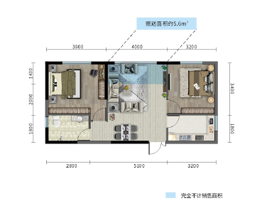 A1户型建面约67.44/67.75/67.76㎡两室两厅一卫