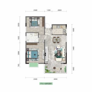 建面约87.33㎡2室2厅1卫户型