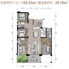 28#楼奇数层B1建面约135.35㎡四室两厅三卫