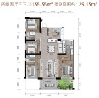 28#楼偶数层B1建面约135.35㎡四室两厅三卫