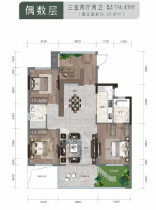 建面约114.47㎡偶数层户型