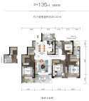 极幕平层户型建面约135㎡偶数层