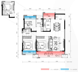 三期A户型建面约122㎡3室2厅2卫