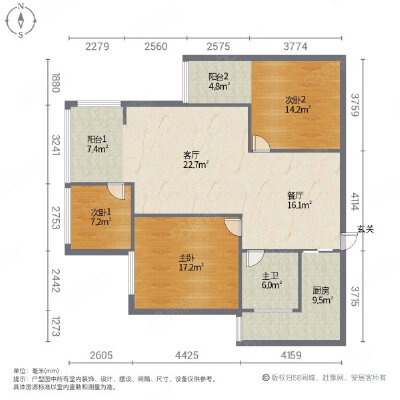 凯旋城，3室2厅1卫，105.00㎡，精装，售价59.80万