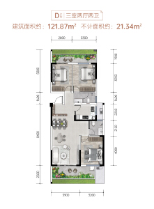 标准层D户型建面约121.87㎡