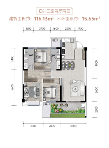 标准层C户型建面约116.13㎡