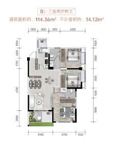 标准层B户型建面约114.36㎡