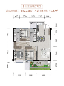 标准层E户型建面约115.93㎡