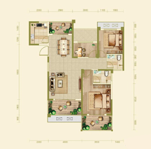 C户型3室2厅 建面约119.85㎡