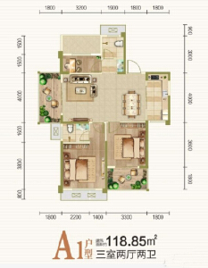 A1户型3室2厅 建面约18.85㎡