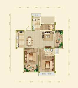 A户型3室2厅 建面约118.85㎡