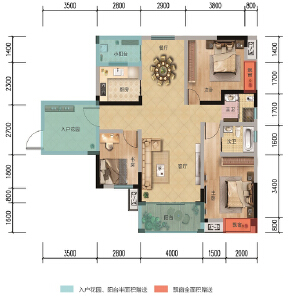 C户型3室2厅 建面约121㎡