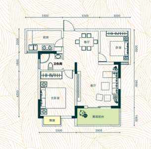 庄仪·橡树湾建面约78.58两室两厅1卫户型