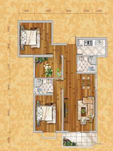 庄仪·橡树湾建面约133㎡三室两厅两卫户型