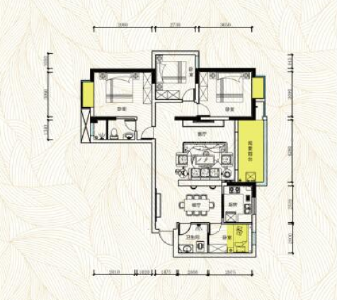 庄仪·橡树湾建面约127.75㎡三室两厅两卫户型