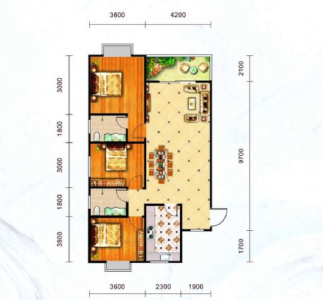 十号楼建面约127.4㎡3室2厅2卫A户型