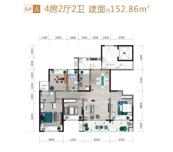 新时代·江屿城建面约152.86㎡四室两厅两卫户型