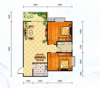 一号楼建面约87.34㎡3室2厅1卫B户型