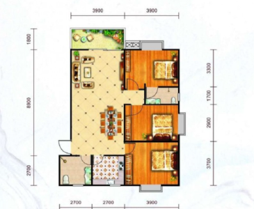 五号楼建面约122.8㎡3室2厅2卫B户型