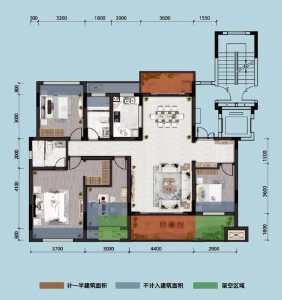 建面约129㎡四室两厅两卫户型