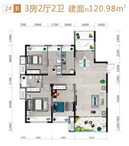 新时代·江屿城建面约120㎡三室两厅户型图