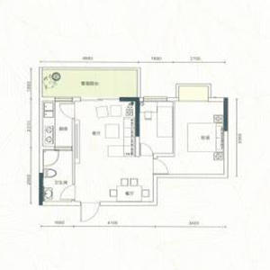 庄仪·橡树湾建面约61.9㎡两室一厅一卫户型