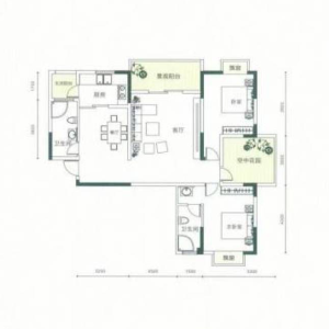 庄仪·橡树湾建面约128㎡三室两厅两卫户型