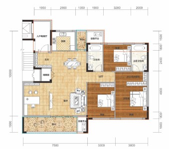 D2户型建面约142.77㎡4室2厅2卫