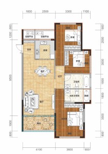 A2户型建面约118.33㎡3室2厅2卫