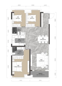 恒信春秋府建面约125.38㎡三室两卫两厅户型