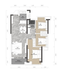 恒信春秋府建面约97.39㎡三室两厅一卫户型